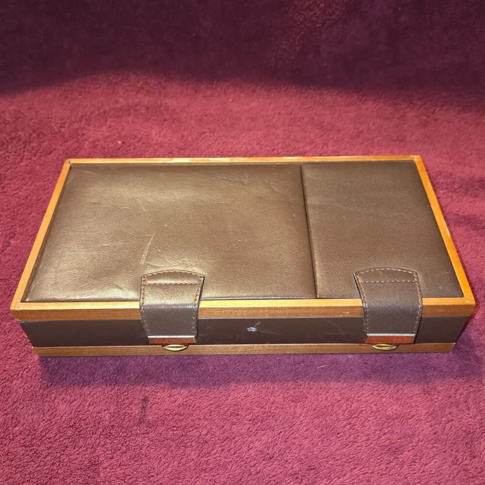 Vintage 60s/70s German Griffon Leather Dresser Valet Travel Clock Manicure set